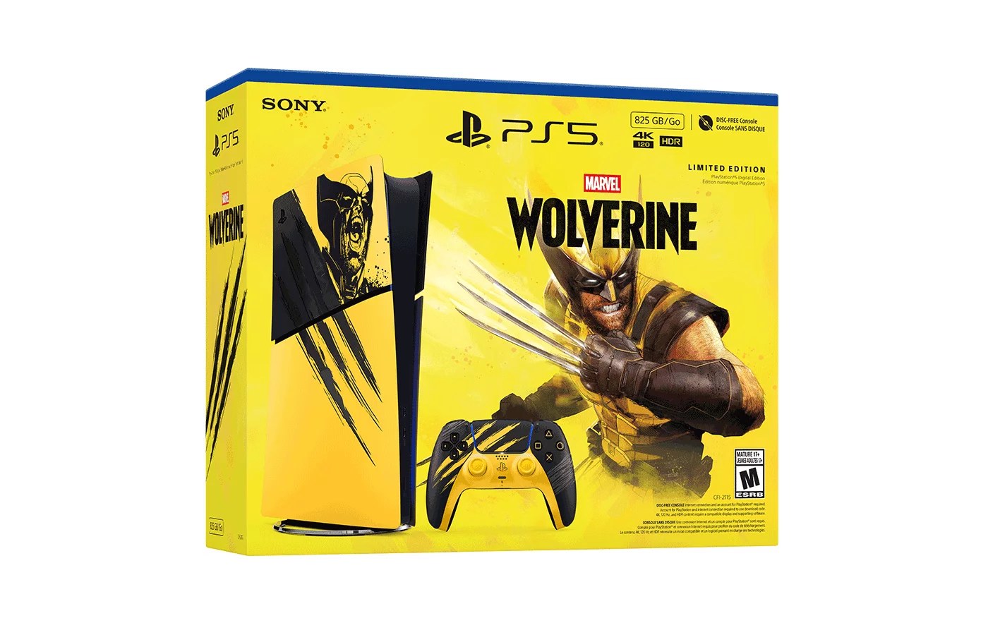 Sony PlayStation 5 Digital Edition Console - Marvel's Wolverine Battle Yellow Édition limitée Pack